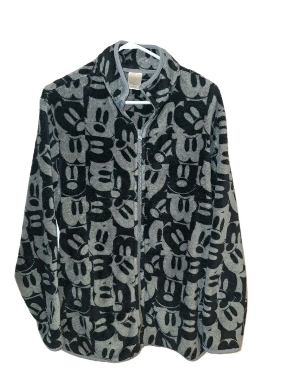 Disney Mickey All Over Face Graphic Full Zip Jacket Men’s Size L Gray and Black